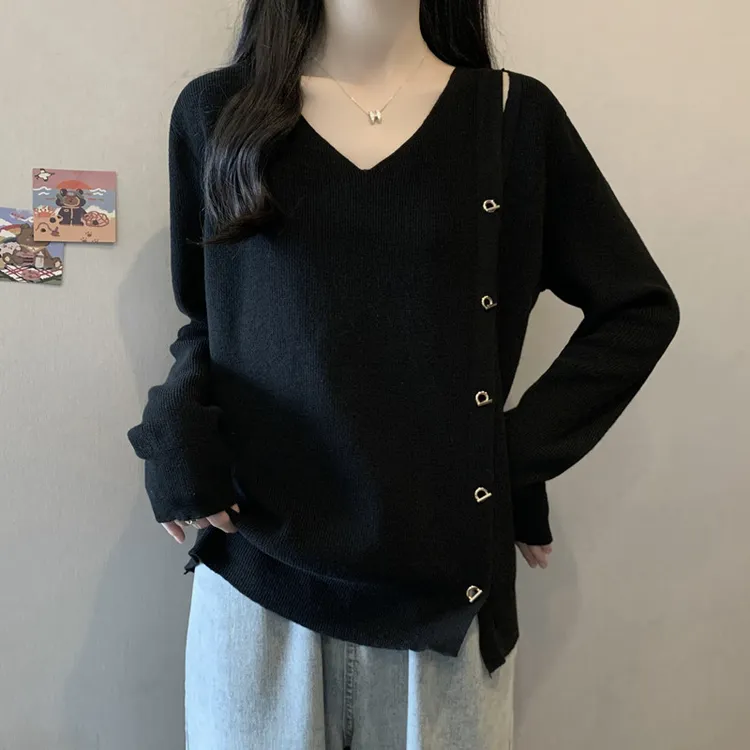 大码女装法式设计感正肩长袖打底衫女春秋胖妹妹宽松显瘦洋气上衣