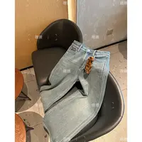 HEIHEI【怀旧裤】一条过冬！密密绒加厚浅蓝洋气阔腿牛仔裤（带挂件）