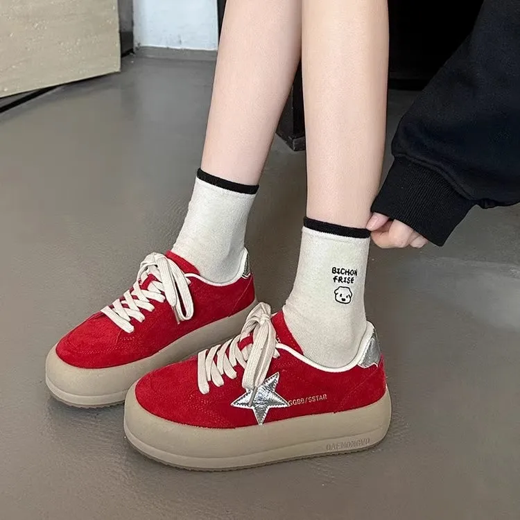 HUANQIU/环球厚底星星小白鞋女2025春秋新款潮流学生轻便休闲板鞋