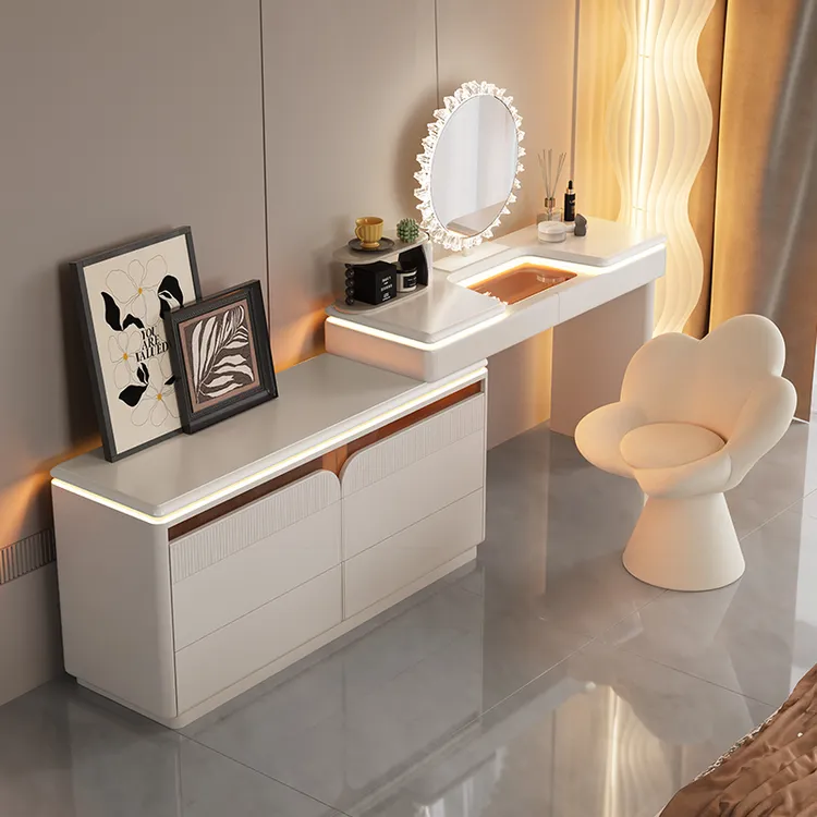 现代简约梳妆台斗柜一体卧室化妆桌法式复古轻奢高级感化妆台桌