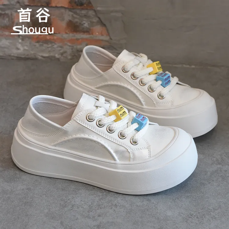 shougu/首谷2025春季新款擦色小白鞋女厚底丑萌大头面包休闲板鞋