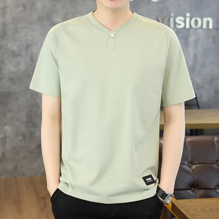 男士亨利领短袖T恤休闲百搭透气夏季薄款青年宽松半袖体恤上衣潮t