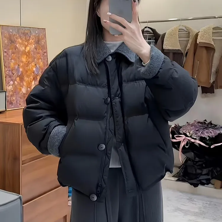 韩版撞色翻领夹加厚短款服女今年秋冬季新款宽松保暖衣外套潮流女