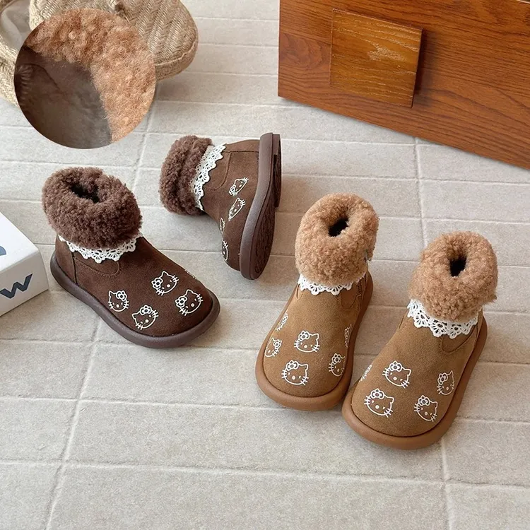 女童勃肯靴加绒保暖雪地靴冬季小女孩棉靴宝宝短靴kt可爱棉靴厚70