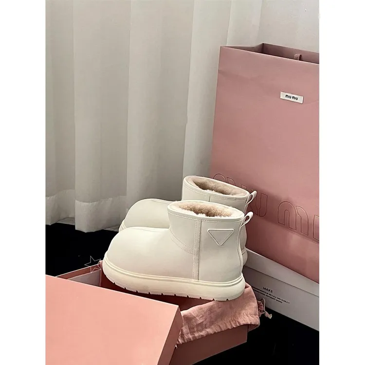 羊皮版~厚底雪地靴女加绒保暖面包鞋真皮覆古外穿防滑短筒棉靴子