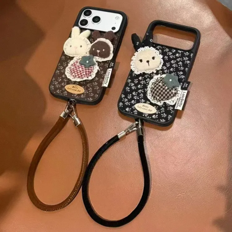 复古碎花立体兔子皮适用于iPhone17proman手机壳16少女心15可爱14