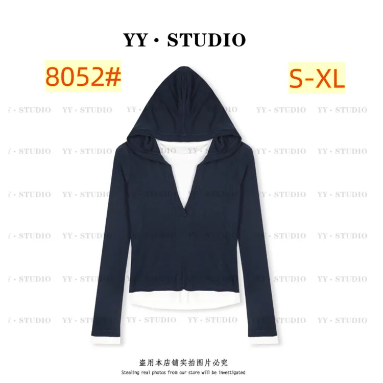 夏季假两件长袖T恤藏蓝针织棉质修身潮牌男装