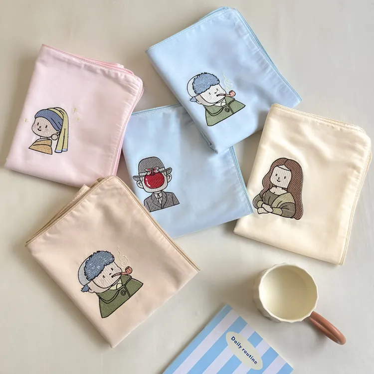 A类纯棉儿童枕套全棉刺绣世界名画插画枕头套学生卡通枕芯内胆套