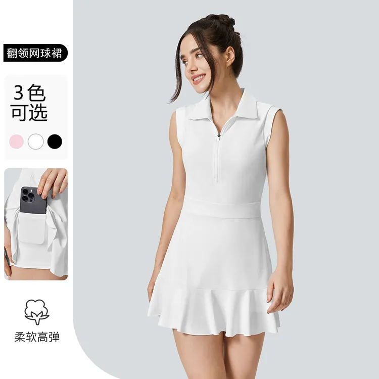 跨境新款健身运动连衣裙女休闲户外羽毛球裙防走光高尔夫网球裙