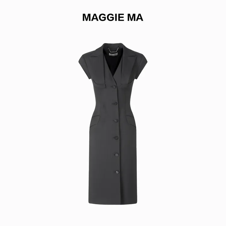 MAGGIE MA马婧/"香榭丽午夜"极简通勤六粒扣西装连衣裙781D