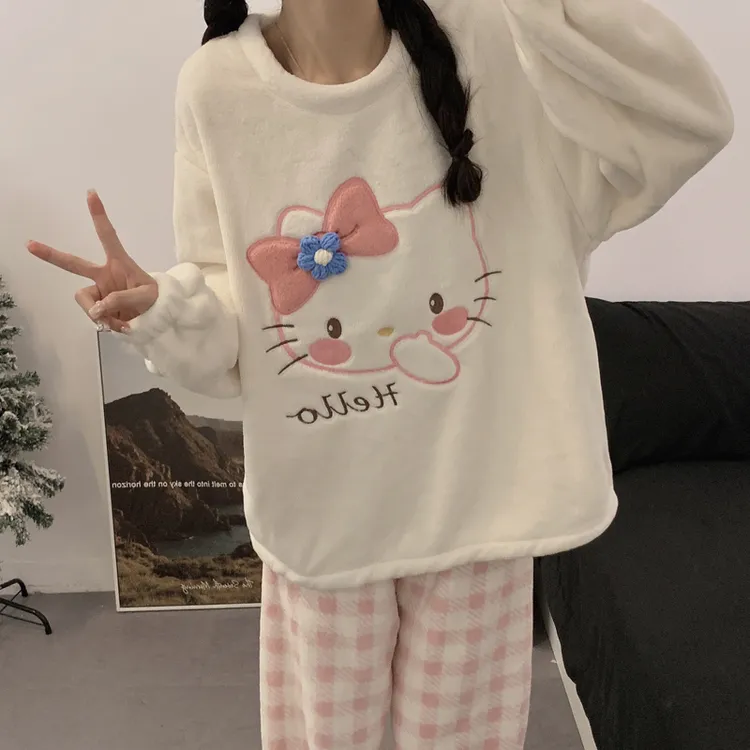 240斤加肥男女睡衣冬法兰绒套头加绒加厚大码胖mm宽松家居服套装