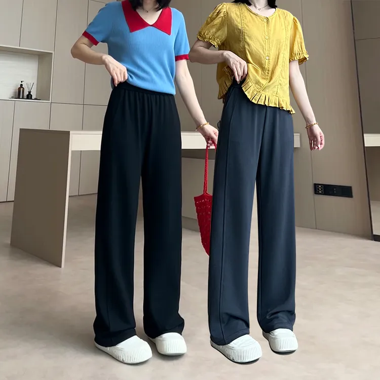 乐库优天丝直筒裤女夏季薄款透气高腰垂感宽松弯刀裤休闲阔腿裤子