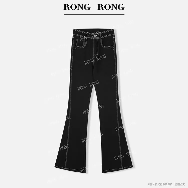 溶溶T【压线比例神裤】RONGRONG 中高腰显瘦修饰比例牛仔裤2563RR