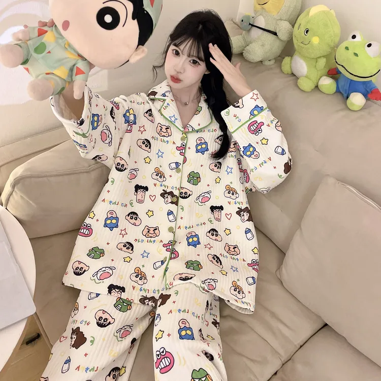 蜡笔小新空气棉睡衣女秋冬季2025新款加厚保暖长袖套装可爱家居服