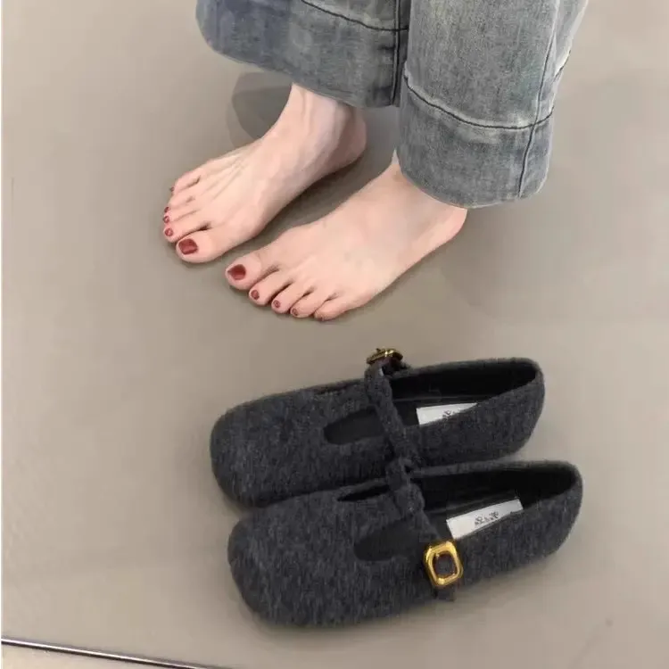 复古玛丽珍鞋女2025秋季新款法式气质优雅呢子方头浅口软底晚晚鞋