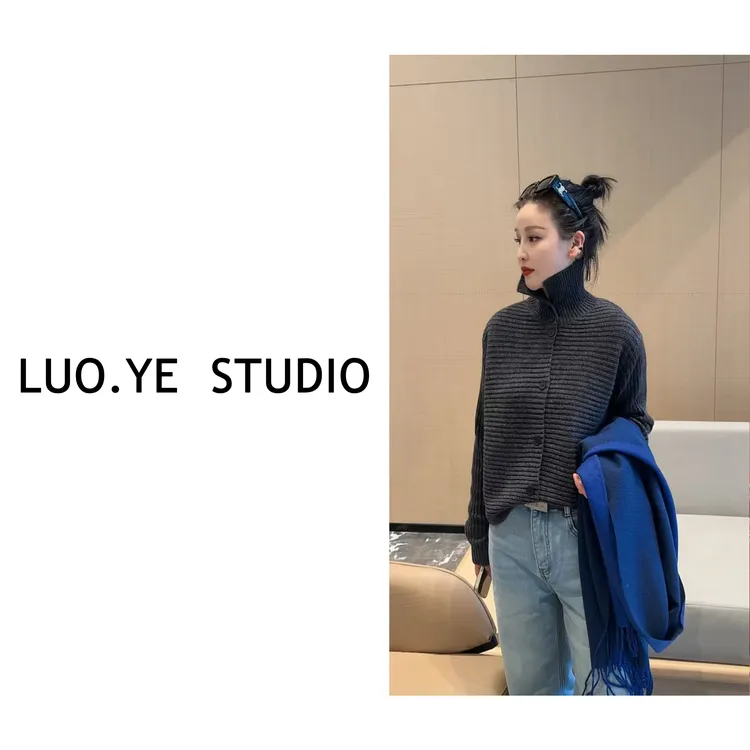 罗爷 · 【墨池映海棠】欧货扣子羊毛上衣针织开衫长袖休闲时尚气质