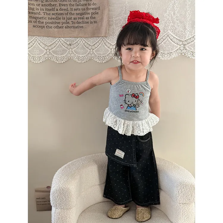 童装女童套装夏款2025新款儿童韩版吊带背心牛仔裤女宝宝衣服