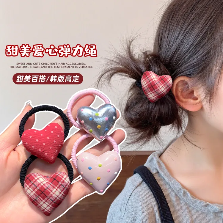 【儿童】国庆发圈红色波点格纹爱心头绳女童发绳扎发不伤发皮筋头饰