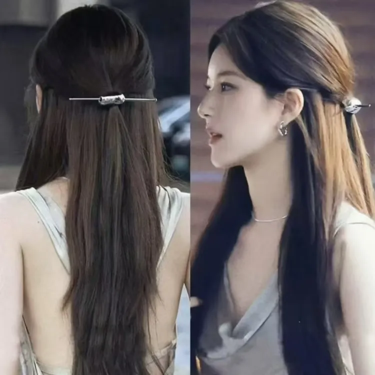 赵露思同款新中式银色月牙发簪高级感日常通勤半扎发中国风簪子