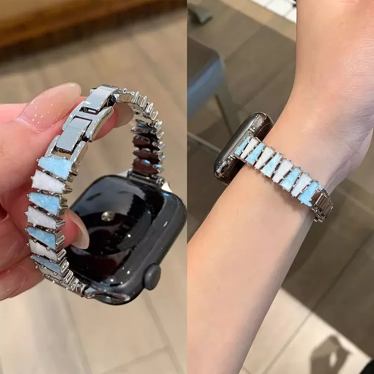 适用苹果iwatchS10表带滴胶金属手镯式S9/8代高级感S7气质SE女款6