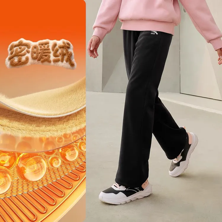 安踏儿童女童加绒裤子新款百搭休闲秋冬针织运动长裤中大童童装