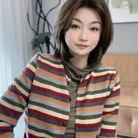 【美含推荐】设计师款休闲小青茶条纹针织毛衣