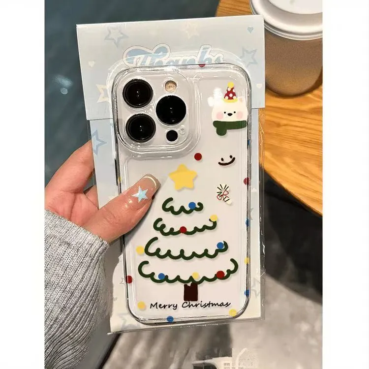 围巾小熊圣诞树适用苹果17pro/16promax精孔简约软硅胶软壳手机壳