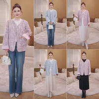 MsShe大码女装秋装小香风粗花呢流苏盘扣V领宽松外套S~E2508043