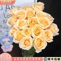 次日达 -【蜜桃雪山】10枝单头香槟玫瑰鲜花鲜切花家居优选批发任意两单顺丰包邮三单送随机花瓶今天拍明天到dd