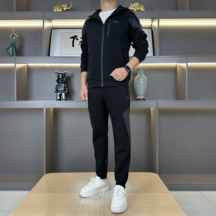 A113潮款运动休闲套装男士秋季新款百搭时尚拼接连帽两件套