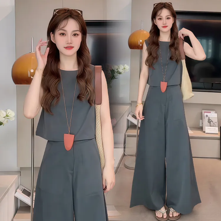 休闲高级感简约运动服套装女2025年夏季新款上衣直筒阔腿裤两件套