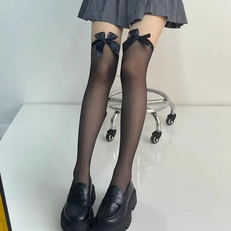 果卉香香夏季性感丝袜可爱JK制服长筒蝴蝶结轻薄纯欲过膝丝袜性感