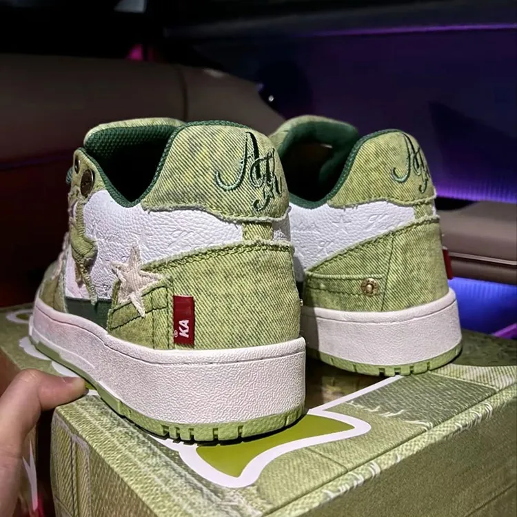 王鹤棣同款增高5CM国潮星星板鞋拼色鸳鸯女厚底增高联名休闲纺织