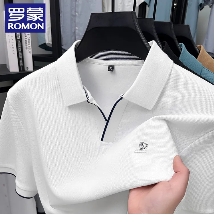罗蒙夏季纯色短袖商务休闲Polo衫时尚透气薄款上衣男士透气T恤衫