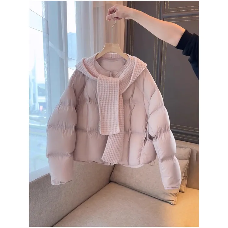 可拆卸针织连帽粉色棉服女款冬2025新款小个子韩系保暖棉衣外套