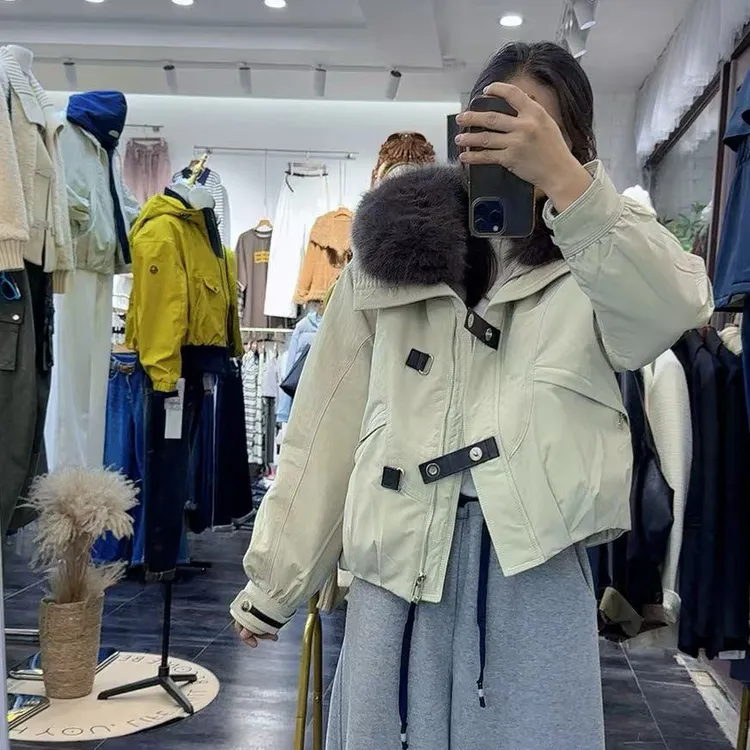 冬季新品加棉加厚保暖可拆卸大毛领洋气气质高档精致派克服女棉衣