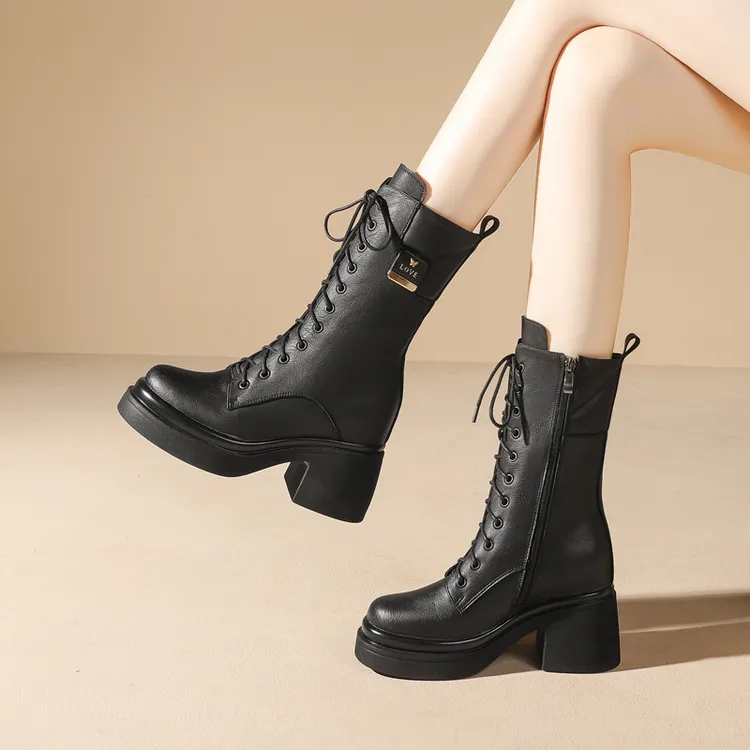 马丁靴女内增高10cm小个子秋冬季百搭厚底松糕靴超高跟坡跟中筒靴