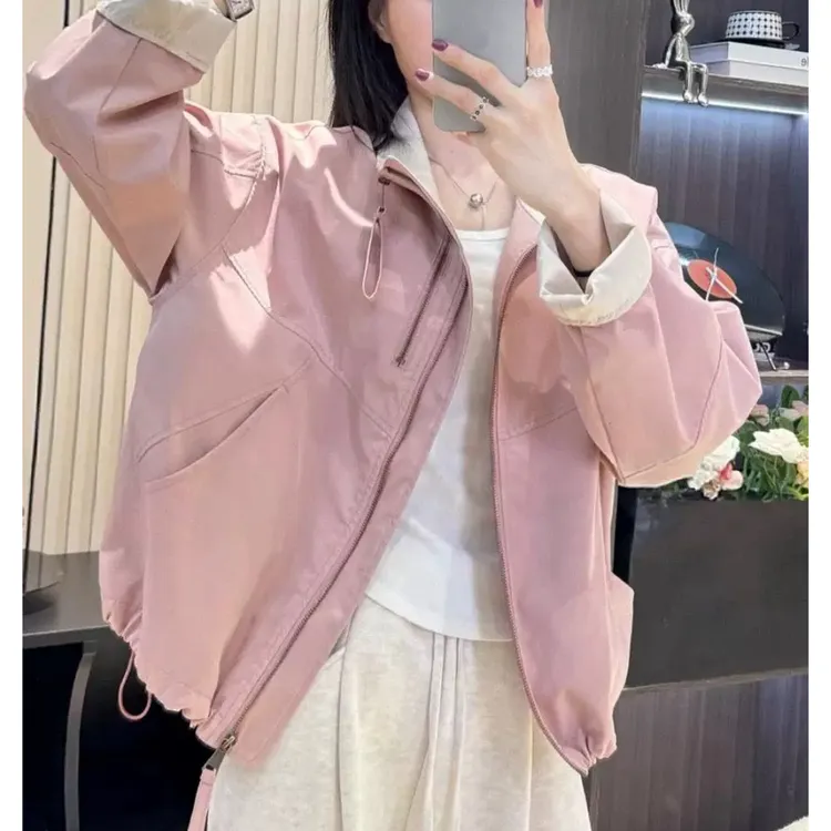 韩系立领宽松百搭双拉链休闲时尚夹克外套（ 6028）