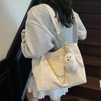 艾米家女包2025新款链条珍珠设计简约格子潮流大容量单肩托特包包