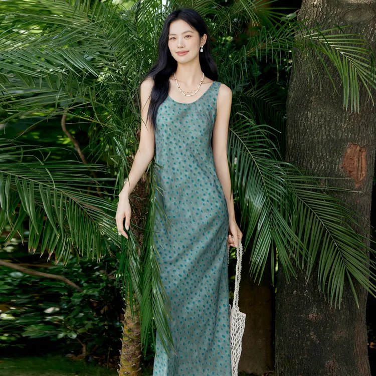 伊芙丽显瘦印花连衣裙女夏季修身度假风2025夏装新款1G6993811