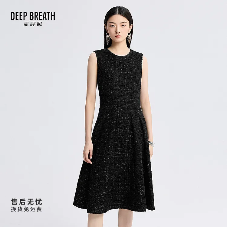 DEEP BREATH深呼吸精致轻礼服大裙摆无袖收腰小香风连衣裙A500475