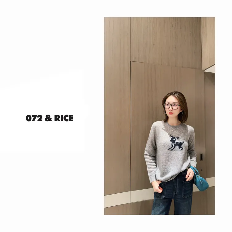 072 & RICE【小鹿】山羊绒羊驼毛绵羊毛莱赛尔 秋季针织衫 LN38152