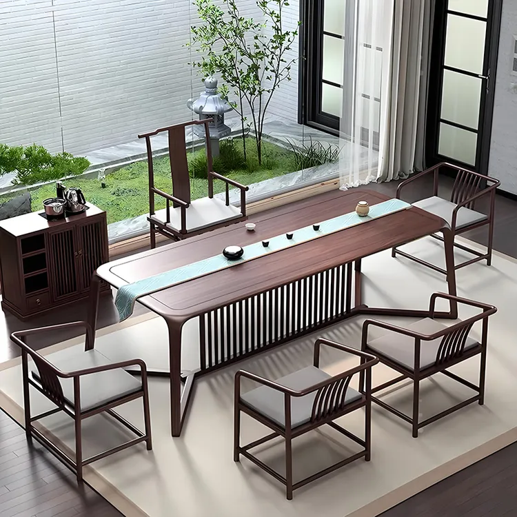 黑胡桃木茶桌椅组合实木茶台现代简约泡茶桌民宿禅意白蜡木茶几桌