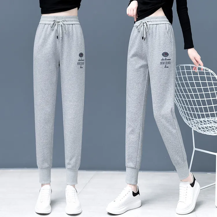 休闲运动裤女2025春秋新款松紧高腰宽松显瘦小个子直筒束脚卫裤子