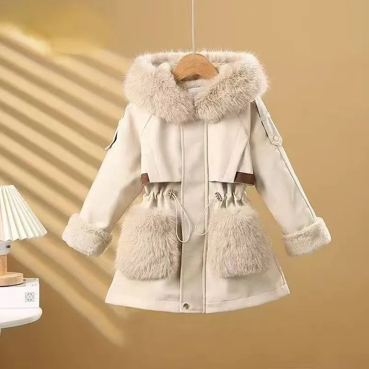 女童秋冬新款高洋气派克服韩版加厚中长款毛毛外套