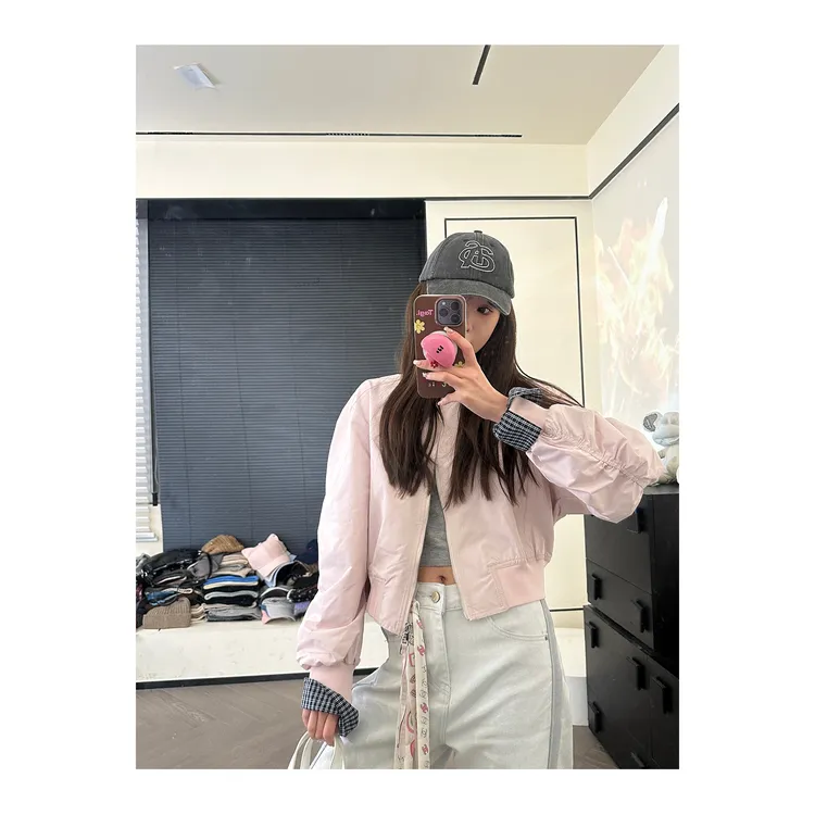 CHACHA【晴天】设计感拼接格子袖球服外套