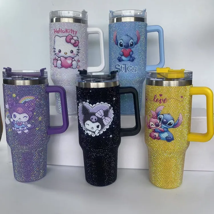 现货40贴钻水杯汽车杯带手柄保温杯