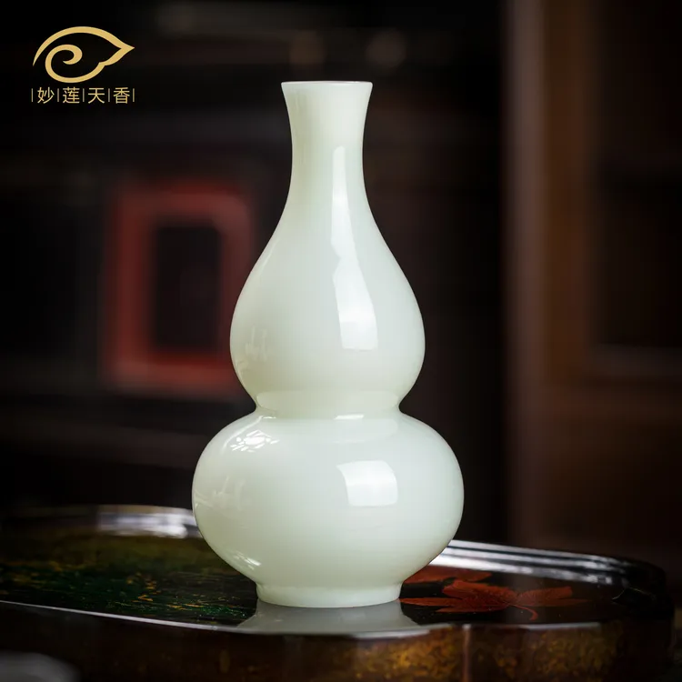 妙莲天香冰种玉瓷花瓶摆件家居客厅花插高档茶道陶瓷装饰创意花器