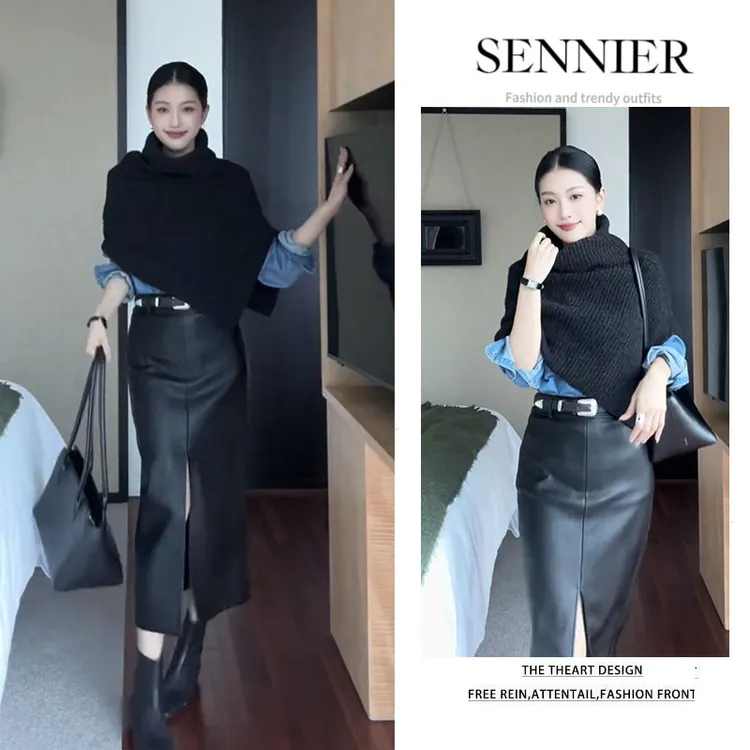 时尚穿搭女2026春季新款韩版百搭牛仔衬衫披肩气质半身裙三件套装