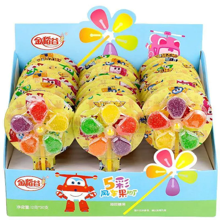金稻谷超级飞侠创意风车糖12g*30支水果棒棒糖旋转儿童软糖果批发